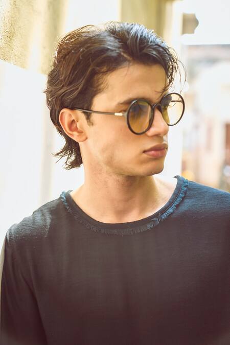 Shop_Dash And Dot_Black Cotton, Rayon High Low T-shirt And Brown Pant Set 