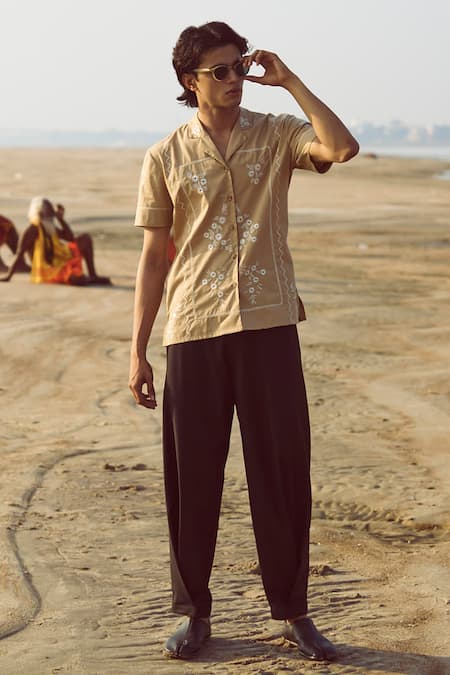 Buy_Dash And Dot_Black Polyester, Viscose, Lycra Side Pleat Pant _Online_at_Aza_Fashions