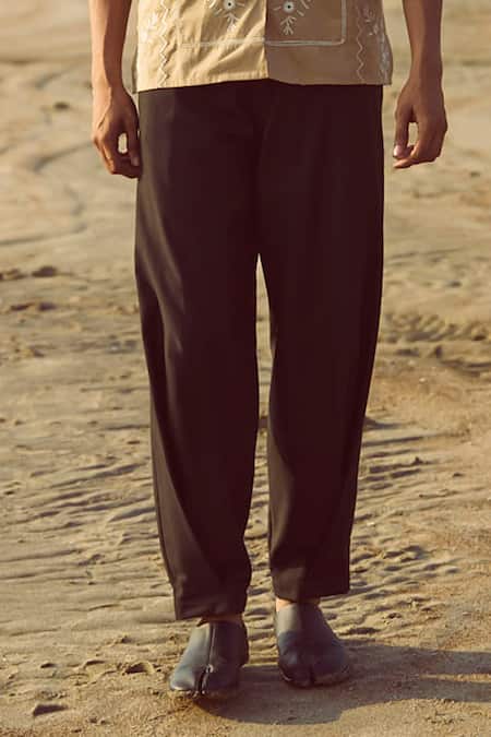 Buy_Dash And Dot_Black Polyester, Viscose, Lycra Side Pleat Pant 