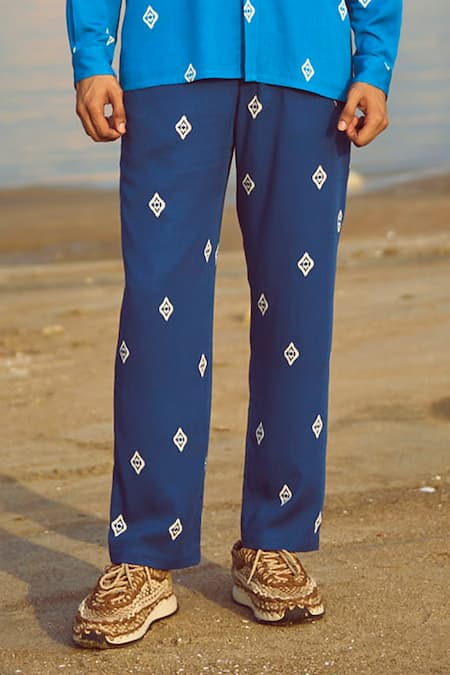 Buy_Dash And Dot_Blue Viscose Ikkat Shirt With Pant