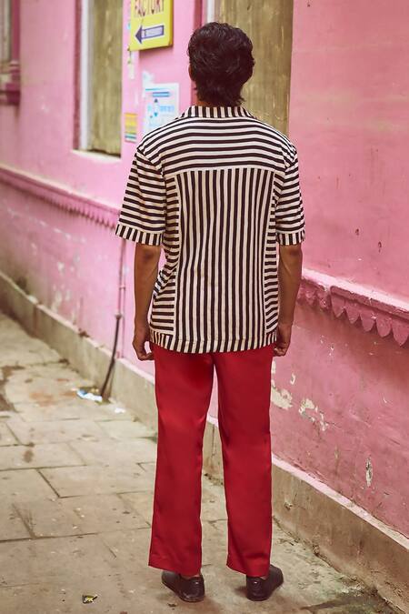 Shop_Dash And Dot_Red 72% Polyester Solid Straight Pant  _at_Aza_Fashions