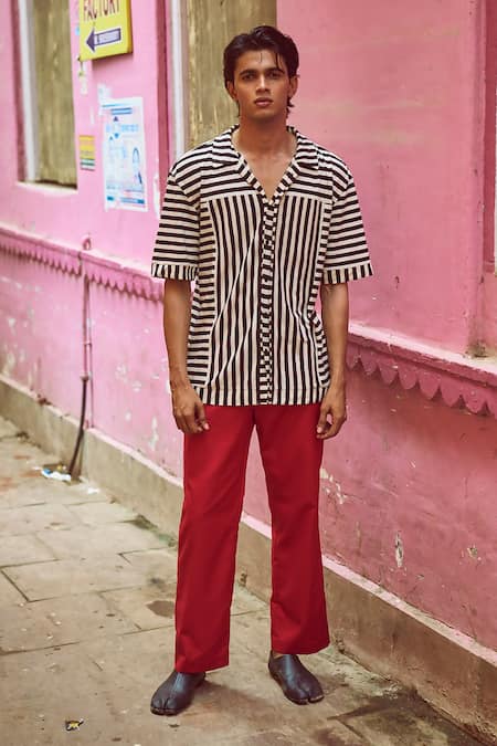 Buy_Dash And Dot_Red 72% Polyester Solid Straight Pant  _Online_at_Aza_Fashions