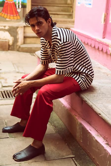 Shop_Dash And Dot_Red 72% Polyester Solid Straight Pant  _Online_at_Aza_Fashions