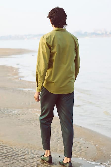 Shop_Dash And Dot_Green Cotton Embroidery 3d Bloom Applique Shirt _at_Aza_Fashions