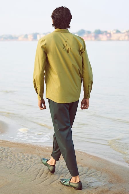 Shop Dash And Dot Green Polyester, Viscose, Lycra Buttoned Cuff Pant at Aza Fashions Shop_Dash And Dot_Green Polyester, Viscose, Lycra Buttoned Cuff Pant _at_Aza_Fashions