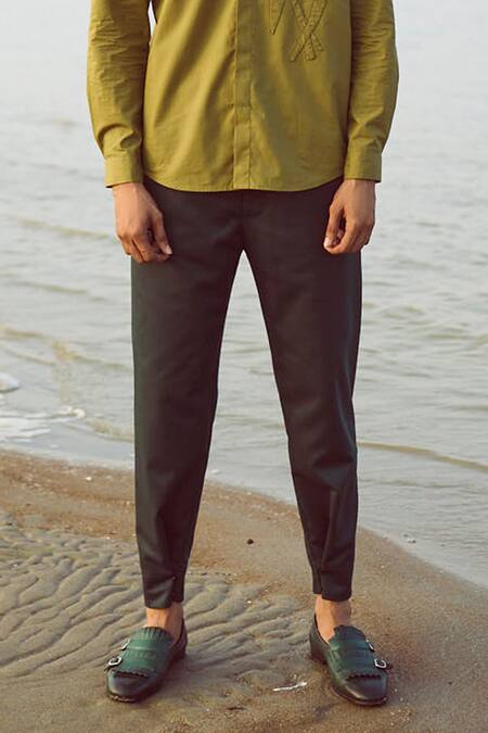 Shop Dash And Dot Green Polyester, Viscose, Lycra Buttoned Cuff Pant Online at Aza Fashions Shop_Dash And Dot_Green Polyester, Viscose, Lycra Buttoned Cuff Pant _Online_at_Aza_Fashions