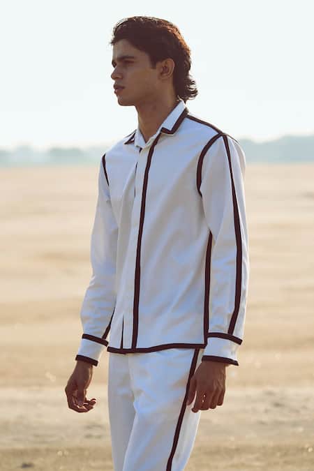 Buy_Dash And Dot_White Polyester, Viscose, Lycra Contrast Outline Shirt _Online_at_Aza_Fashions