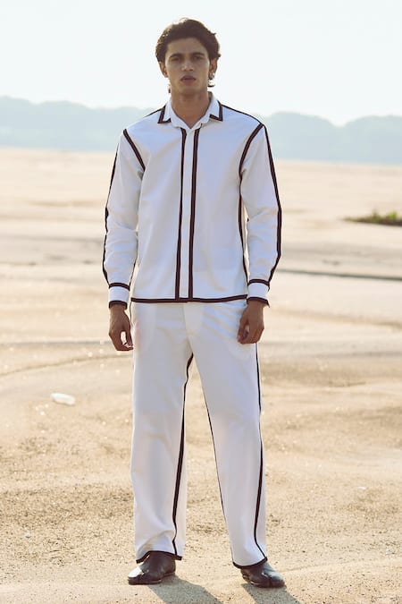 Dash And Dot Contrast Outline Shirt With Pant 