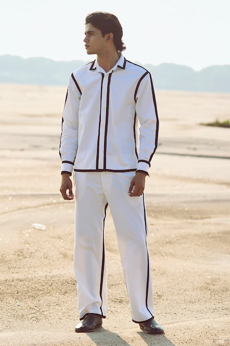 Dash And Dot_White Polyester, Viscose, Lycra Contrast Outline Shirt With Pant _Online_at_Aza_Fashions