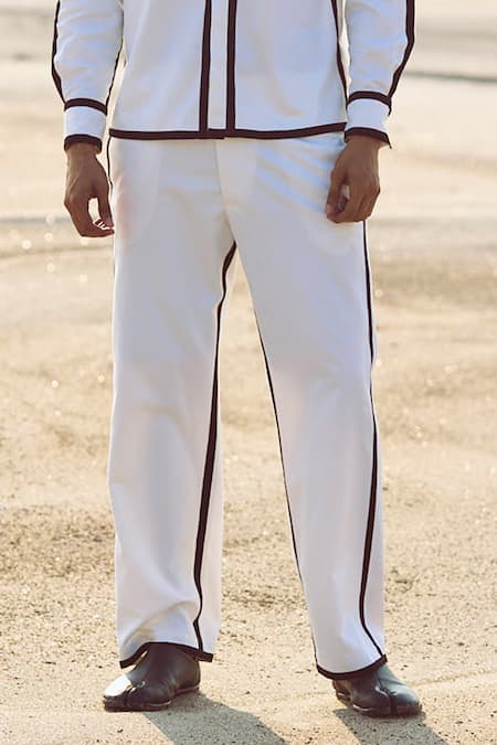 Buy_Dash And Dot_White Polyester, Viscose, Lycra Contrast Outline Shirt With Pant _Online_at_Aza_Fashions