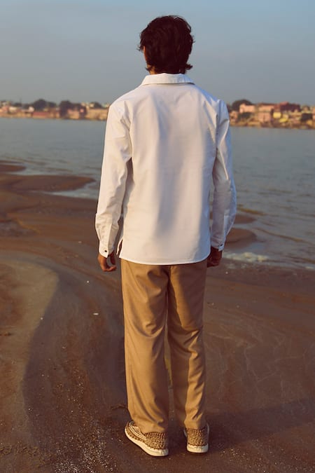 Dash And Dot Contrast Bib Shirt With Pant 