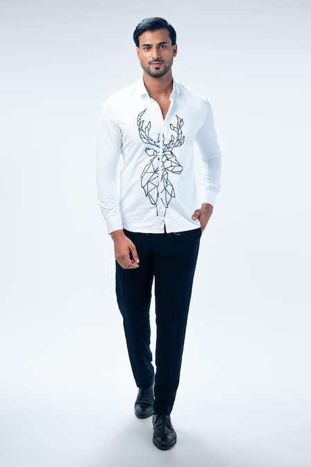 Kommal Sood White Cotton Cut Work Cutdana Embroidered Shirt 