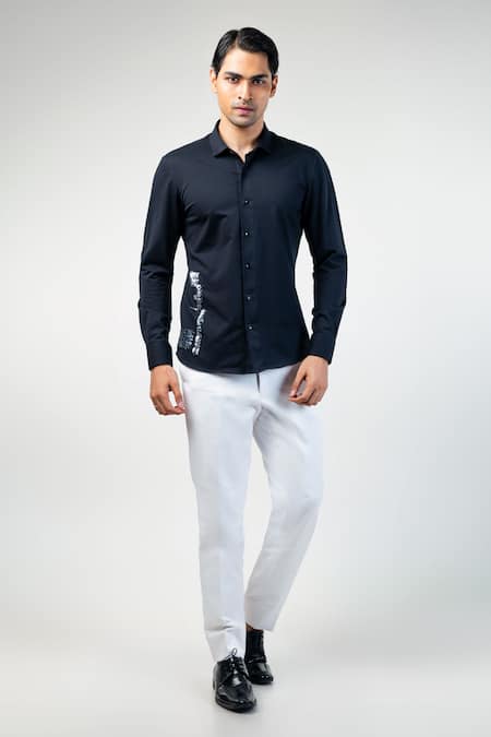 Kommal Sood Black Cotton Sequins Embroidered Button Down Shirt 