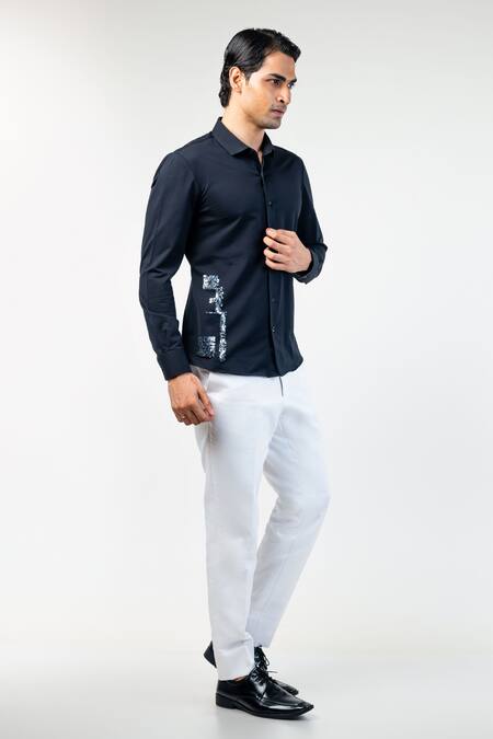 Kommal Sood Black Cotton Sequins Embroidered Button Down Shirt Online at Aza Fashions Kommal Sood_Black Cotton Sequins Embroidered Button Down Shirt _Online_at_Aza_Fashions