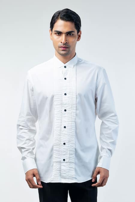 Kommal Sood_White Cotton Button Down Pleated Shirt _Online_at_Aza_Fashions