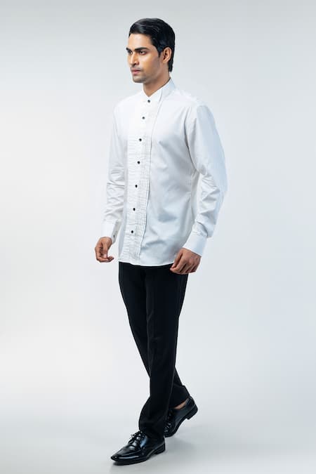 Shop_Kommal Sood_White Cotton Button Down Pleated Shirt _Online_at_Aza_Fashions