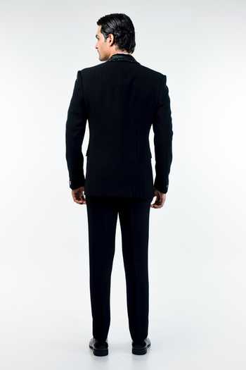 Shop Kommal Sood Black Cupro Embroidered Cutdana Tuxedo Pant Set at Aza Fashions Shop_Kommal Sood_Black Cupro Embroidered Cutdana Tuxedo Pant Set _at_Aza_Fashions