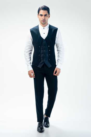 Buy Kommal Sood Black Cupro Embroidered Cutdana Tuxedo Pant Set Buy_Kommal Sood_Black Cupro Embroidered Cutdana Tuxedo Pant Set
