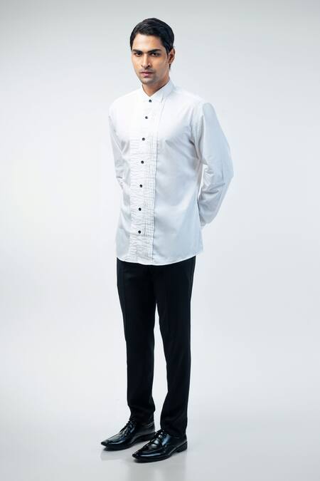 Shop_Kommal Sood_Black Cupro Embroidered Cutdana Tuxedo Waistcoat Set  _Online_at_Aza_Fashions