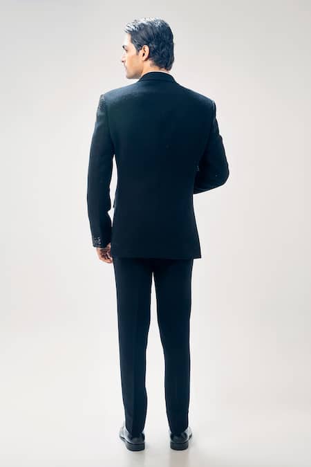 Shop Kommal Sood Black Cupro Embroidered Hand Tuxedo Pant Set at Aza Fashions Shop_Kommal Sood_Black Cupro Embroidered Hand Tuxedo Pant Set _at_Aza_Fashions