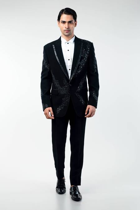 Kommal Sood Black Cupro Embroidered Hand Tuxedo Pant Set at Aza Fashions Kommal Sood_Black Cupro Embroidered Hand Tuxedo Pant Set _at_Aza_Fashions