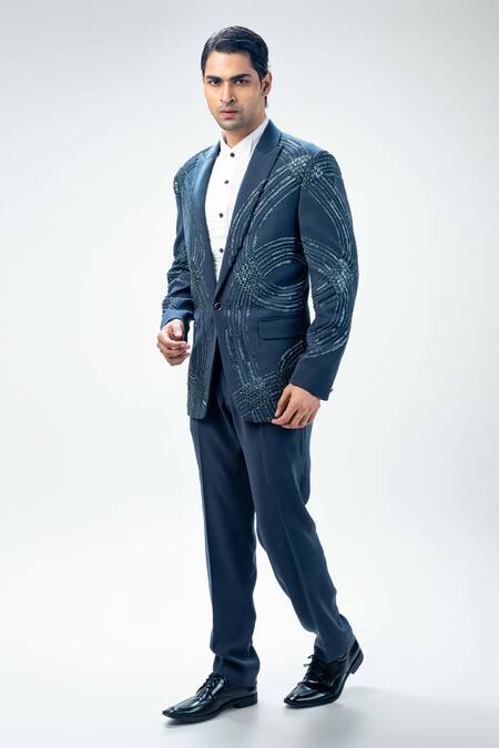 Kommal Sood Grey Cupro Embroidered Cutdana Abstract Tuxedo Pant Set Online at Aza Fashions Kommal Sood_Grey Cupro Embroidered Cutdana Abstract Tuxedo Pant Set _Online_at_Aza_Fashions