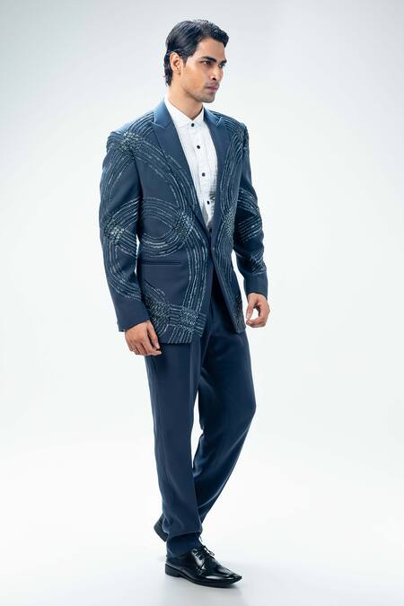 Buy Kommal Sood Grey Cupro Embroidered Cutdana Abstract Tuxedo Pant Set Online at Aza Fashions Buy_Kommal Sood_Grey Cupro Embroidered Cutdana Abstract Tuxedo Pant Set _Online_at_Aza_Fashions