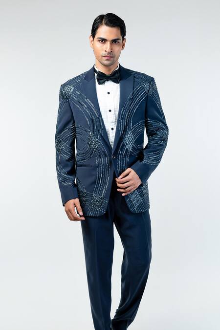 Kommal Sood Grey Cupro Embroidered Cutdana Hand Tuxedo Pant Set Online at Aza Fashions Kommal Sood_Grey Cupro Embroidered Cutdana Hand Tuxedo Pant Set _Online_at_Aza_Fashions