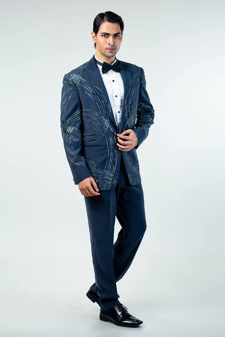 Shop Kommal Sood Grey Cupro Embroidered Cutdana Hand Tuxedo Pant Set Online at Aza Fashions Shop_Kommal Sood_Grey Cupro Embroidered Cutdana Hand Tuxedo Pant Set _Online_at_Aza_Fashions