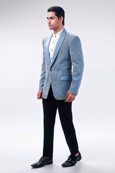 Kommal Sood Grey Cupro Embroidered Cutdana And Sequin Tuxedo Pant Set Online at Aza Fashions Kommal Sood_Grey Cupro Embroidered Cutdana And Sequin Tuxedo Pant Set _Online_at_Aza_Fashions