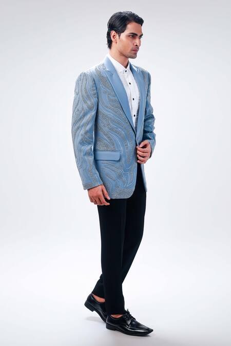 Buy Kommal Sood Grey Cupro Embroidered Cutdana And Sequin Tuxedo Pant Set Online at Aza Fashions Buy_Kommal Sood_Grey Cupro Embroidered Cutdana And Sequin Tuxedo Pant Set _Online_at_Aza_Fashions