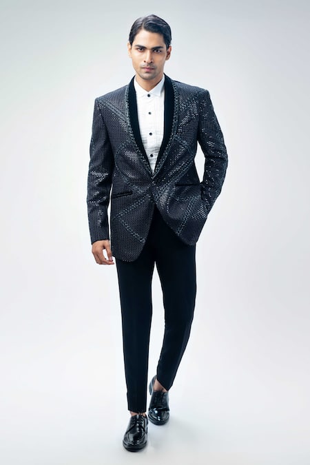 Kommal Sood Checkered Pattern Embroidered Tuxedo Pant Set 