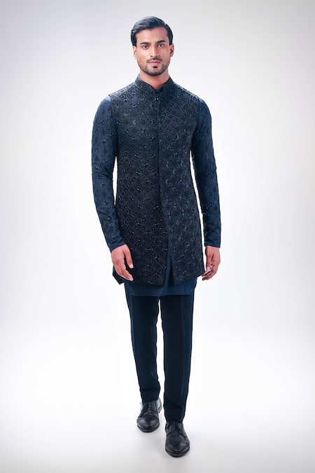 Kommal Sood Navy Blue Hand Embroidered Bundi Kurta Set 