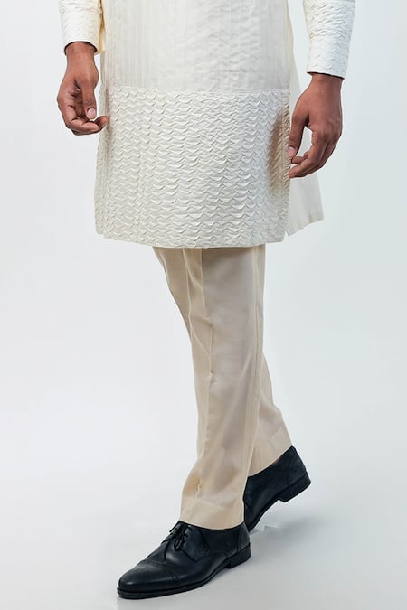 Shop_Kommal Sood_Off White Cotton Silk Hand Embroidery Floral Sherwani Trouser Set _Online_at_Aza_Fashions