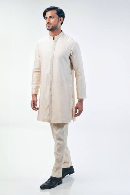 Kommal Sood_Off White Cotton Silk Embroidered Placket Geometric Kurta With Trouser  _Online_at_Aza_Fashions