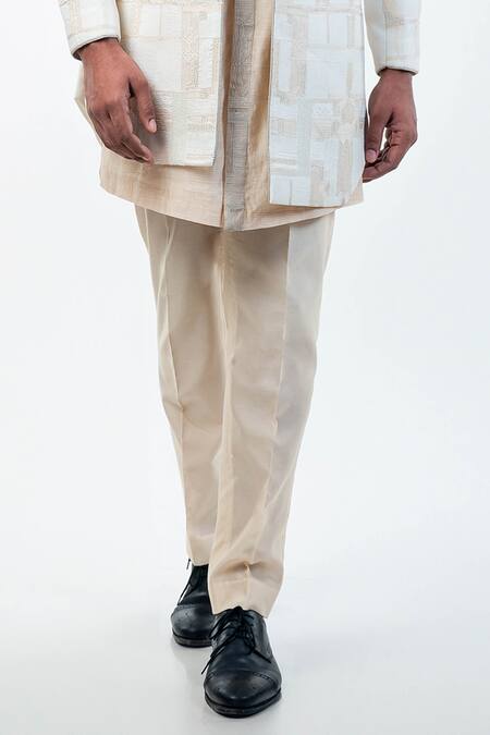 Buy_Kommal Sood_Off White Cotton Silk Hand Embroidery Abstract Sherwani Trouser Set  