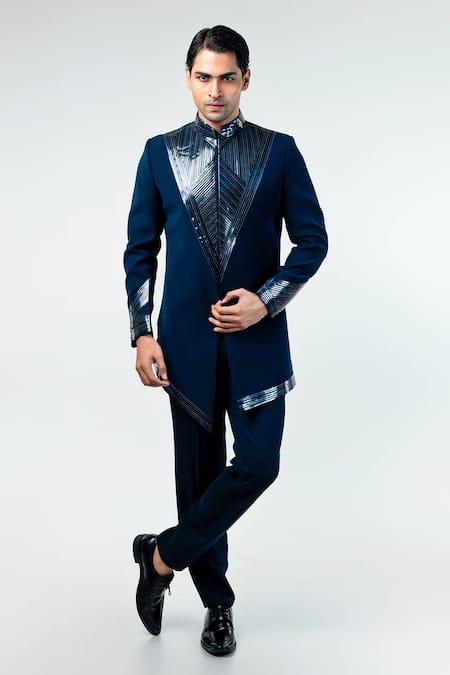 Kommal Sood Metal Stripe Embroidered Sherwani With Trouser 