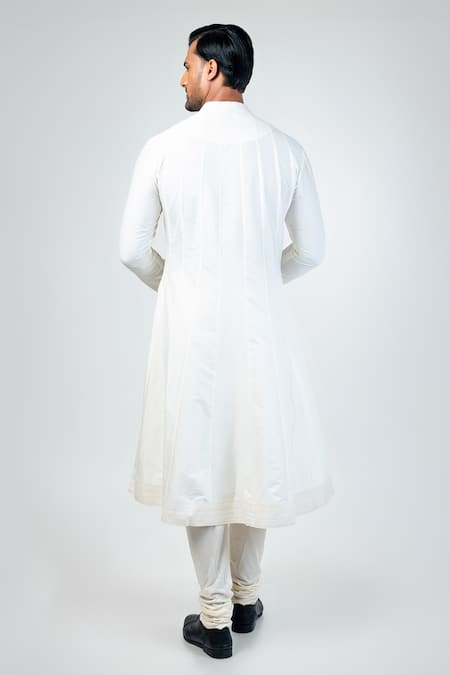 Kommal Sood_Off White Raw Silk Embroidery Floral And King Sherwani Churidar Set  _Online_at_Aza_Fashions