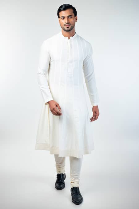 Buy_Kommal Sood_Off White Raw Silk Embroidery Floral And King Sherwani Churidar Set  _Online_at_Aza_Fashions