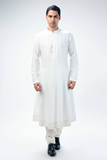 Buy_Kommal Sood_Off White Dupion Silk Flower Bloom Hand Sherwani Churidar Set  _Online_at_Aza_Fashions
