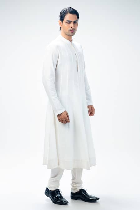 Shop_Kommal Sood_Off White Dupion Silk Embroidery Floral Flower Bloom Hand Sherwani Set  _Online_at_Aza_Fashions