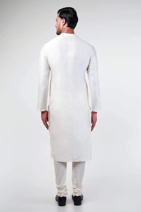 Shop_Kommal Sood_Off White Dupion Silk Embroidery Flower Butti Floral Sherwani Set  _Online_at_Aza_Fashions