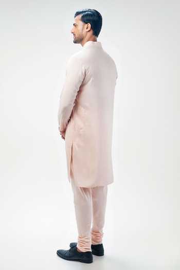 Kommal Sood_Pink Cotton Silk Plain Full Sleeve Kurta With Churidar _Online_at_Aza_Fashions
