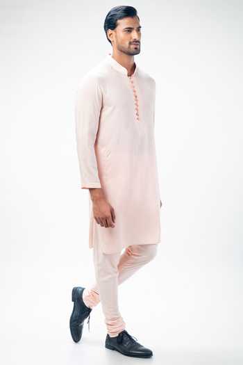 Kommal Sood_Pink Cotton Silk Plain Full Sleeve Kurta With Churidar _at_Aza_Fashions