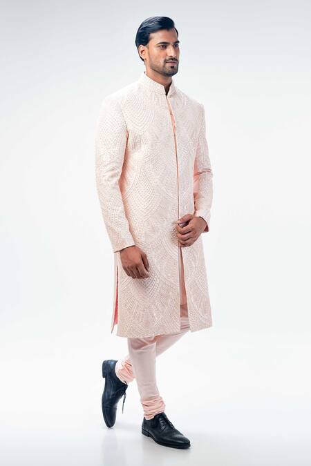 Buy Kommal Sood Pink Cotton Silk Embroidery Geometric Mandala Sherwani Churidar Set Online at Aza Fashions Buy_Kommal Sood_Pink Cotton Silk Embroidery Geometric Mandala Sherwani Churidar Set _Online_at_Aza_Fashions