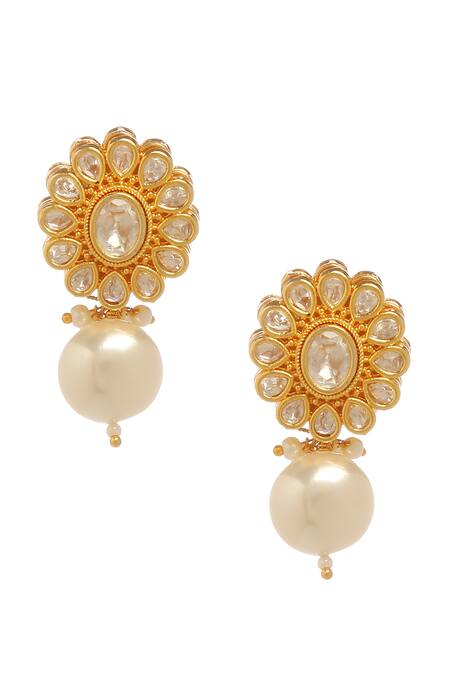 Shop_Minaki_White Pearls, Diamonds Floral Kundan Studded Choker Set_Online_at_Aza_Fashions