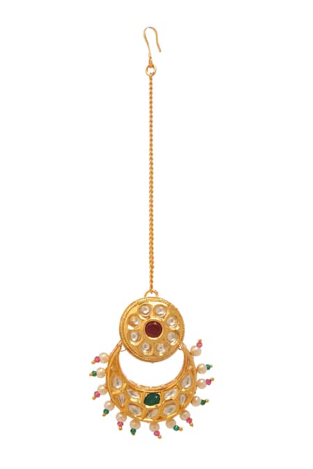Minaki Kundan Studded Half Moon Maangtikka 