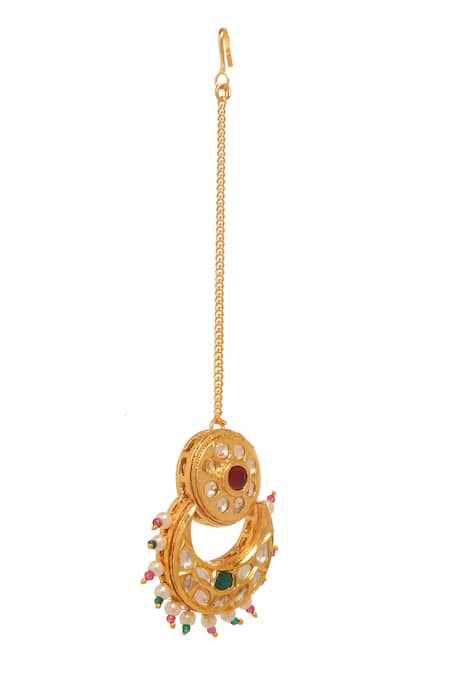 Minaki_Multi Color Kundan Studded Half Moon Maangtikka _Online_at_Aza_Fashions