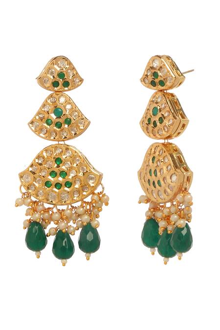 Buy_Minaki_Green Beads, Stones Embellished Long Earrings _Online_at_Aza_Fashions