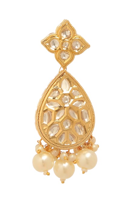 Minaki_White Pearls, Diamonds Kundan Polki Embellished Dangler Earrings _Online_at_Aza_Fashions